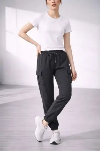 Jogger Eşofman Altı Rahat Kalıp, Kargo Cepli, Lastikli Paça, Günlük Spor Pantolon - Füme - BÜYÜKBEDENIZ (1)