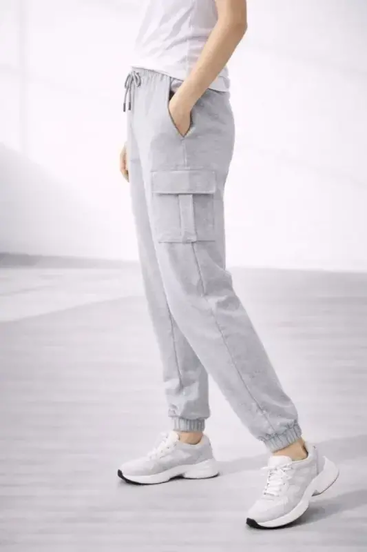 Jogger Eşofman Altı Rahat Kalıp, Kargo Cepli, Lastikli Paça, Günlük Spor Pantolon - Gri - 2