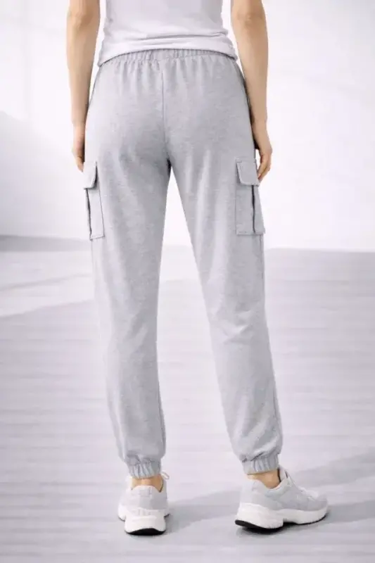 Jogger Eşofman Altı Rahat Kalıp, Kargo Cepli, Lastikli Paça, Günlük Spor Pantolon - Gri - 3