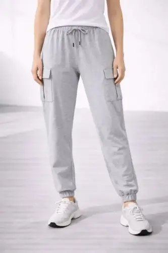 Jogger Eşofman Altı Rahat Kalıp, Kargo Cepli, Lastikli Paça, Günlük Spor Pantolon - Gri - 4