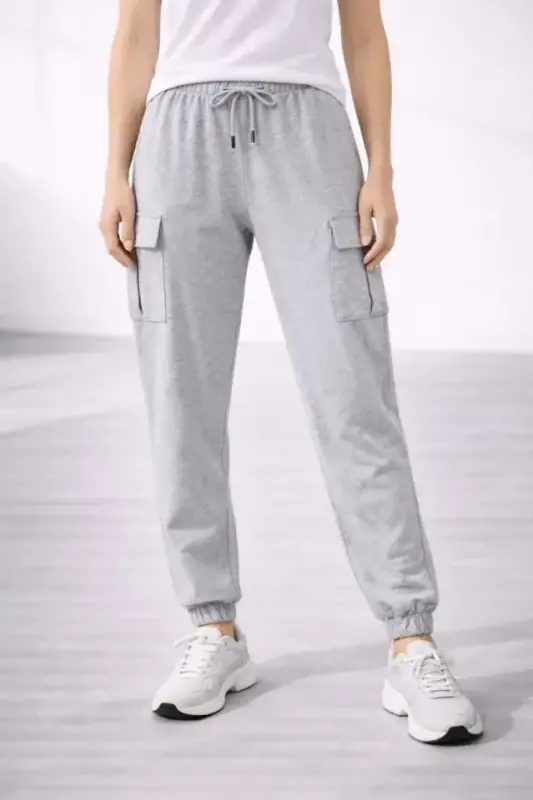 Jogger Eşofman Altı Rahat Kalıp, Kargo Cepli, Lastikli Paça, Günlük Spor Pantolon - Gri - 4