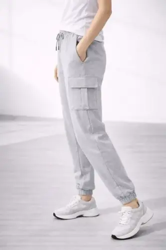 Jogger Eşofman Altı Rahat Kalıp, Kargo Cepli, Lastikli Paça, Günlük Spor Pantolon - Gri - BÜYÜKBEDENIZ (1)