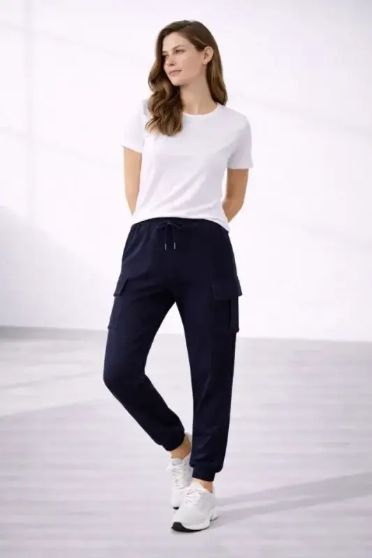 Jogger Eşofman Altı Rahat Kalıp, Kargo Cepli, Lastikli Paça, Günlük Spor Pantolon - Lacivert - 4