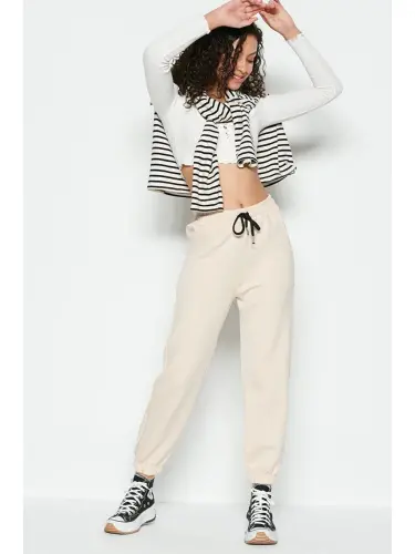 Ekru Jogger Lastikli Spor Eşofman Altı 806 Krem-Ekru 