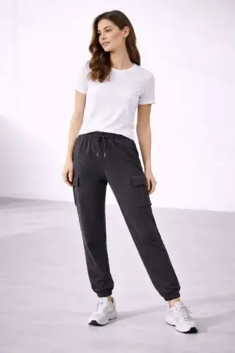 Jogger Sweatpants Relaxed Fit, Cargo Pockets, Elastic Cuffs, Casual Sports Pants - Dark Gray - 1