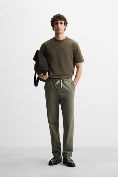 JOGGER WAISTBAND COMFORT FIT PANTS-Dark khaki - 1