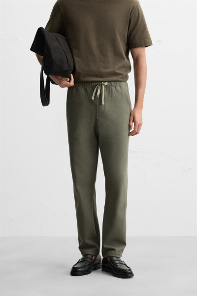 JOGGER WAISTBAND COMFORT FIT PANTS-Dark khaki - 2