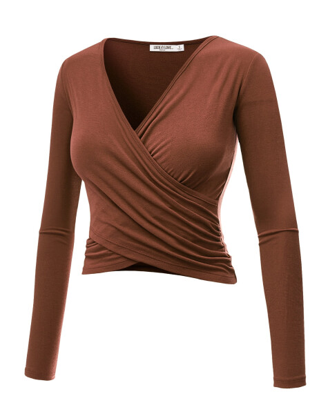 Made by Johnny Women's Deep V Neck Long Sleeve Cross Wrap Fitted Crop Top XXL RUST- - MADE BY JOHNNY (1)