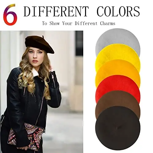 Jolbndcv 6PCS Beret, French Beanie, Outdoor, Winter, Fashion Lady Hat - 7