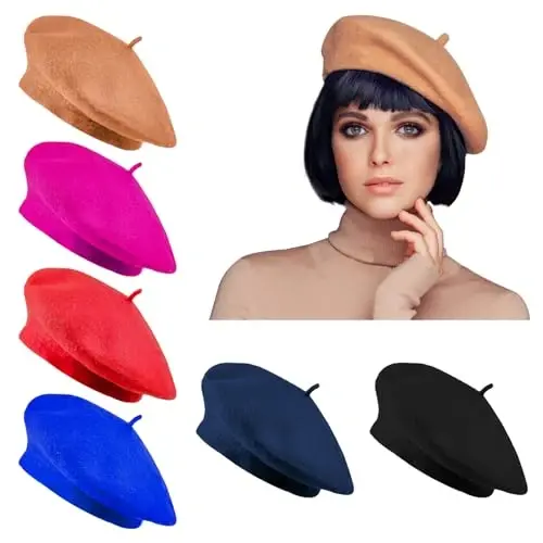 Jolbndcv 6PCS Beret, French Beanie, Outdoor, Winter, Fashion Lady Hat - 1