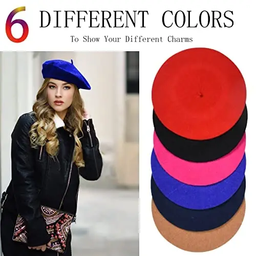 Jolbndcv 6PCS Beret, French Beanie, Outdoor, Winter, Fashion Lady Hat - 6
