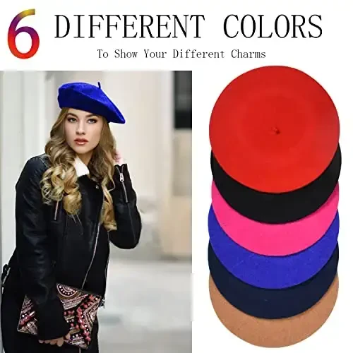 Jolbndcv 6PCS Beret, French Beanie, Outdoor, Winter, Fashion Lady Hat - 6