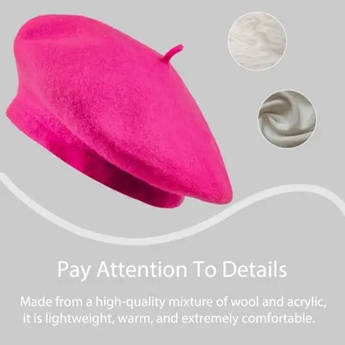 Jolbndcv 6PCS Beret, French Beanie, Outdoor, Winter, Fashion Lady Hat | One Size Fits Most,Solid Color,Stretchable,for All Season - 3
