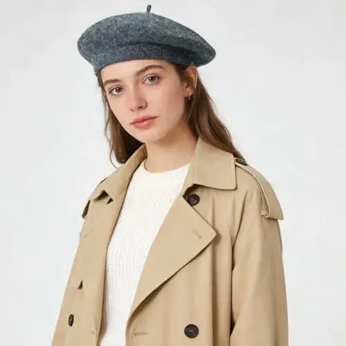 Jolbndcv 6PCS Beret, French Beanie, Outdoor, Winter, Fashion Lady Hat | One Size Fits Most,Solid Color,Stretchable,for All Season - 5