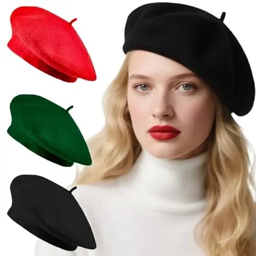 Jolbndcv 6PCS Beret, French Beanie, Outdoor, Winter, Fashion Lady Hat | One Size Fits Most,Solid Color,Stretchable,for All Season - 1