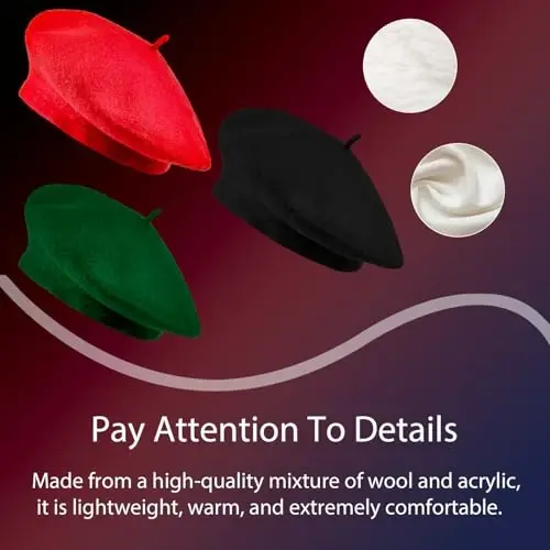 Jolbndcv 6PCS Beret, French Beanie, Outdoor, Winter, Fashion Lady Hat | One Size Fits Most,Solid Color,Stretchable,for All Season - 3