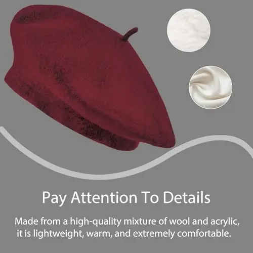 Jolbndcv 6PCS Beret, French Beanie, Outdoor, Winter, Fashion Lady Hat | One Size Fits Most,Solid Color,Stretchable,for All Season - 3