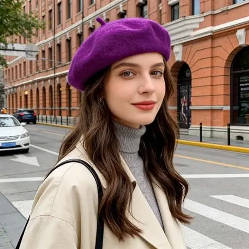 Jolbndcv 6PCS Beret, French Beanie, Outdoor, Winter, Fashion Lady Hat | One Size Fits Most,Solid Color,Stretchable,for All Season - 6