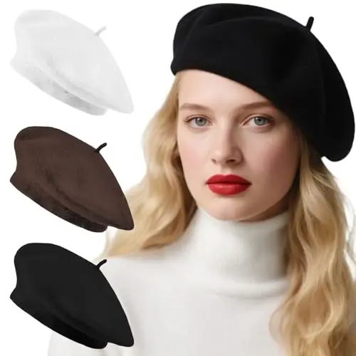 Jolbndcv 6PCS Beret, French Beanie, Outdoor, Winter, Fashion Lady Hat | One Size Fits Most,Solid Color,Stretchable,for All Season - 1