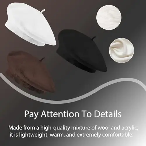 Jolbndcv 6PCS Beret, French Beanie, Outdoor, Winter, Fashion Lady Hat | One Size Fits Most,Solid Color,Stretchable,for All Season - 3