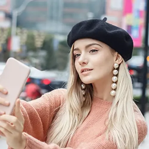 Jolbndcv 6PCS Beret, French Beanie, Outdoor, Winter, Fashion Lady Hat | One Size Fits Most,Solid Color,Stretchable,for All Season - 4