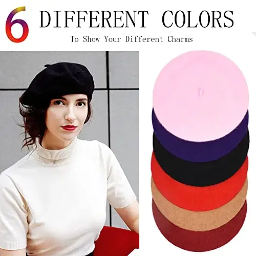 Jolbndcv 6PCS Beret, French Beanie, Outdoor, Winter, Fashion Lady Hat | One Size Fits Most,Solid Color,Stretchable,for All Season - 6