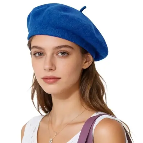 Jolbndcv 6PCS Beret, French Beanie, Outdoor, Winter, Fashion Lady Hat | One Size Fits Most,Solid Color,Stretchable,for All Season - 1
