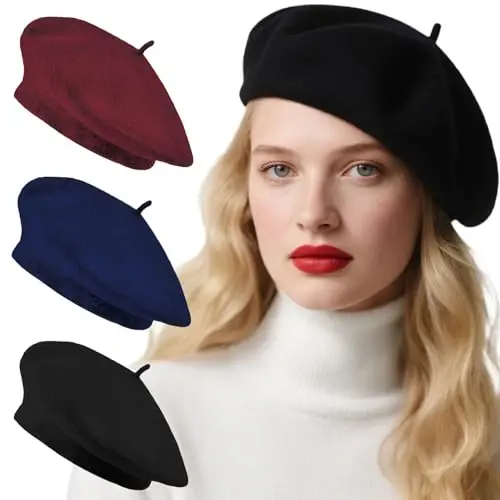 Jolbndcv 6PCS Beret, French Beanie, Outdoor, Winter, Fashion Lady Hat | One Size Fits Most,Solid Color,Stretchable,for All Season - 1