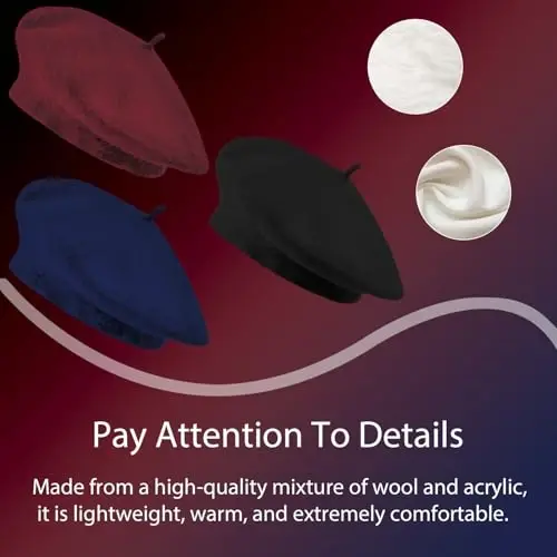 Jolbndcv 6PCS Beret, French Beanie, Outdoor, Winter, Fashion Lady Hat | One Size Fits Most,Solid Color,Stretchable,for All Season - 3
