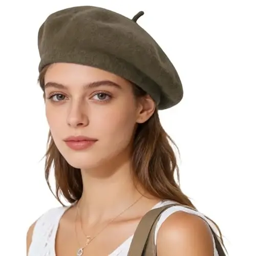 Jolbndcv 6PCS Beret, French Beanie, Outdoor, Winter, Fashion Lady Hat | One Size Fits Most,Solid Color,Stretchable,for All Season - 1