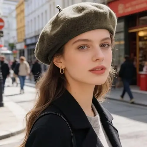 Jolbndcv 6PCS Beret, French Beanie, Outdoor, Winter, Fashion Lady Hat | One Size Fits Most,Solid Color,Stretchable,for All Season - 5