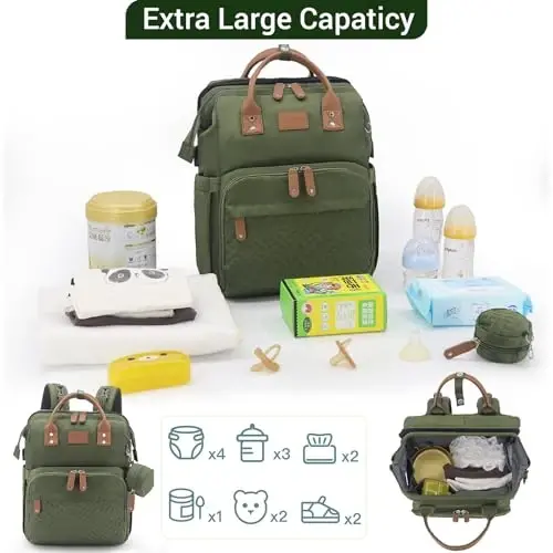 JOLLITO Diaper Bag Backpack with Changing Station Large Capacity Multifunction Baby Bags for Boy Girl Travel For Moms Dads Baby Registry Search Essentials Shower Gifts - JOLLITO (1)