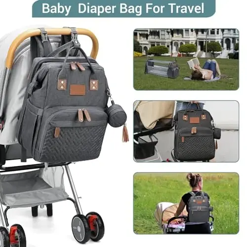 JOLLITO Diaper Bag Backpack with Changing Station Large Capacity Multifunction Baby Bags for Boy Girl Travel For Moms Dads Baby Registry Search Essentials Shower Gifτs Gray - JOLLITO (1)