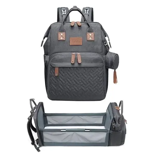 JOLLITO Diaper Bag Backpack with Changing Station Large Capacity Multifunction Baby Bags for Boy Girl Travel For Moms Dads Baby Registry Search Essentials Shower Gifτs Gray - 1