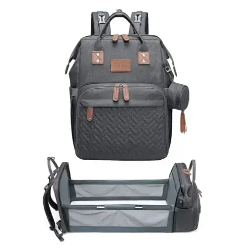 JOLLITO Diaper Bag Backpack with Changing Station Large Capacity Multifunction Baby Bags for Boy Girl Travel For Moms Dads Baby Registry Search Essentials Shower Gifτs Gray - 1