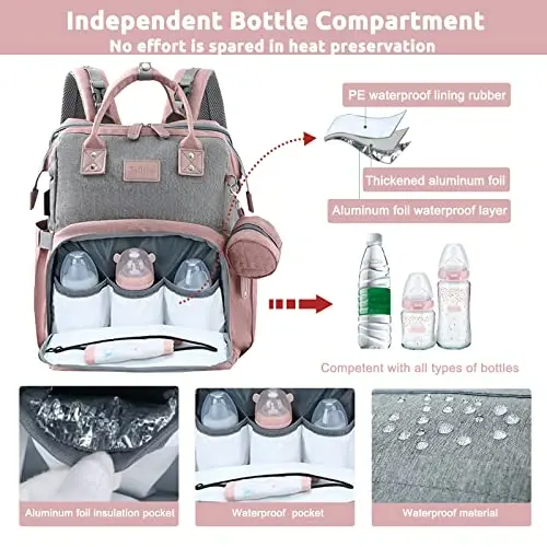 JOLLITO Chaqaloq Diaper Bag Backpack, O'zgartirish Stansiyasi bilan, Katta Sig'im, Aravachalar uchun Qayishlar va USB Zaryadlash Porti, Chaqaloq Ro'yxatidan Qidirish O'g'il va Qizlar uchun - 3