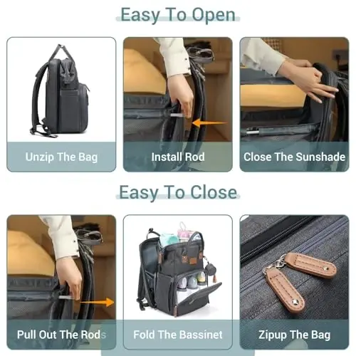 JOLLITO Diaper Bag Backpack with Changing Station Large Capacity Multifunction Baby Bags for Boy Girl Travel For Moms Dads Baby Registry Search Essentials Shower Gifτs Gray - 6