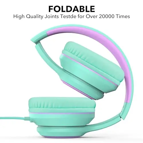JOMILIN A8 Wired Over-Ear Headphones with Microphone, Lightweight Folding Portable Headset with 1.5M No-Tangle Cord, 3.5mm Plug in Headphones for Smartphone Tablet Computer MP3 / 4 (Green) - 3