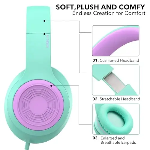 JOMILIN A8 Wired Over-Ear Headphones with Microphone, Lightweight Folding Portable Headset with 1.5M No-Tangle Cord, 3.5mm Plug in Headphones for Smartphone Tablet Computer MP3 / 4 (Green) - 4