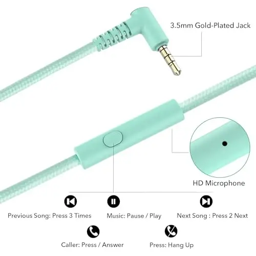 JOMILIN A8 Wired Over-Ear Headphones with Microphone, Lightweight Folding Portable Headset with 1.5M No-Tangle Cord, 3.5mm Plug in Headphones for Smartphone Tablet Computer MP3 / 4 (Green) - 5