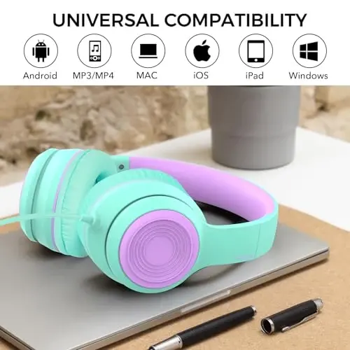 JOMILIN A8 Wired Over-Ear Headphones with Microphone, Lightweight Folding Portable Headset with 1.5M No-Tangle Cord, 3.5mm Plug in Headphones for Smartphone Tablet Computer MP3 / 4 (Green) - 6