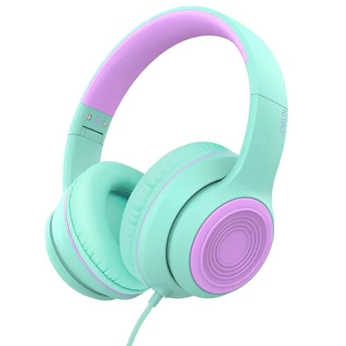 JOMILIN A8 Kids Headphones with Microphone, Lightweight Folding Stereo Bass Headphones with 1.5M No-Tangle Cord, Portable Wired Headphones for Smartphone Tablet Computer MP3 / 4 (Green) - JOMILIN