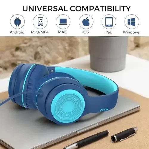 JOMILIN A8 Mikrofonli simli quloqchinlar, Yengil vaznli katlanadigan portativ garnitura, 1.5M chigallashmaydigan sim, Smartphone planshet kompyuter MP3 / 4 uchun 3.5mm vilkali quloqchinlar (Moviy) - 6