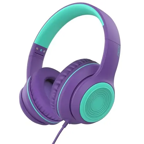 JOMILIN A8 Wired Over-Ear Headphones with Microphone, Lightweight Folding Portable Headset with 1.5M No-Tangle Cord, 3.5mm Plug in Headphones for Smartphone Tablet Computer MP3 / 4 (Purple) 
