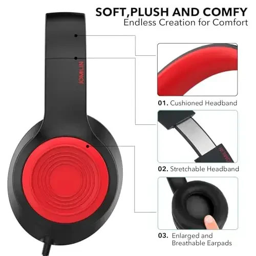 JOMILIN A8 Wired Over-Ear Headphones with Microphone, Lightweight Folding Portable Headset with 1.5M No-Tangle Cord, 3.5mm Plug in Headphones for Smartphone Tablet Computer MP3 / 4 (Black) - 4