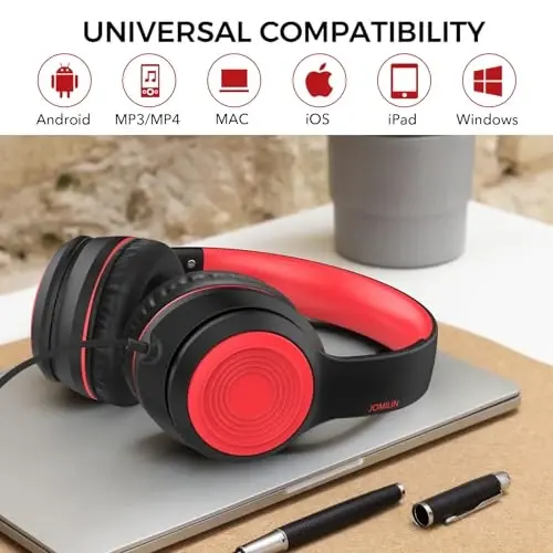 JOMILIN A8 Wired Over-Ear Headphones with Microphone, Lightweight Folding Portable Headset with 1.5M No-Tangle Cord, 3.5mm Plug in Headphones for Smartphone Tablet Computer MP3 / 4 (Black) - 6