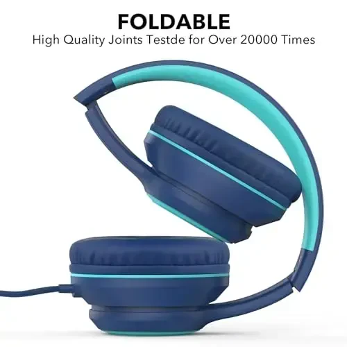 JOMILIN A8 Wired Over-Ear Headphones with Microphone, Lightweight Folding Portable Headset with 1.5M No-Tangle Cord, 3.5mm Plug in Headphones for Smartphone Tablet Computer MP3 / 4 (Blue) - 3