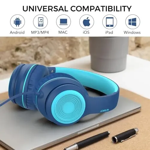 JOMILIN A8 Wired Over-Ear Headphones with Microphone, Lightweight Folding Portable Headset with 1.5M No-Tangle Cord, 3.5mm Plug in Headphones for Smartphone Tablet Computer MP3 / 4 (Blue) - 6