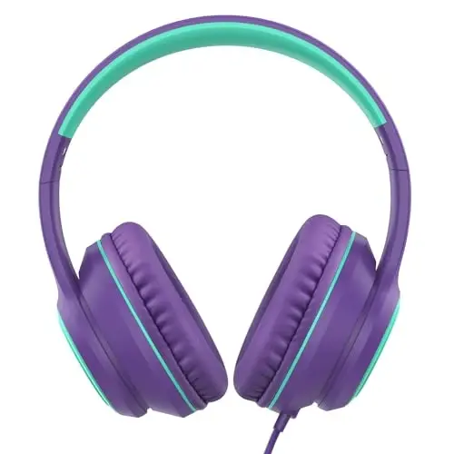 JOMILIN A8 Wired Over-Ear Headphones with Microphone, Lightweight Folding Portable Headset with 1.5M No-Tangle Cord, 3.5mm Plug in Headphones for Smartphone Tablet Computer MP3 / 4 (Purple) - 2