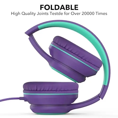 JOMILIN A8 Wired Over-Ear Headphones with Microphone, Lightweight Folding Portable Headset with 1.5M No-Tangle Cord, 3.5mm Plug in Headphones for Smartphone Tablet Computer MP3 / 4 (Purple) - 3